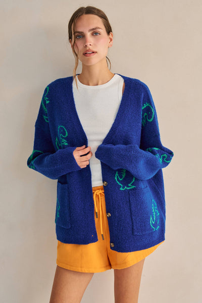 JADE BY JANE - DINOSAUR PATTERN KNIT CARDIGAN