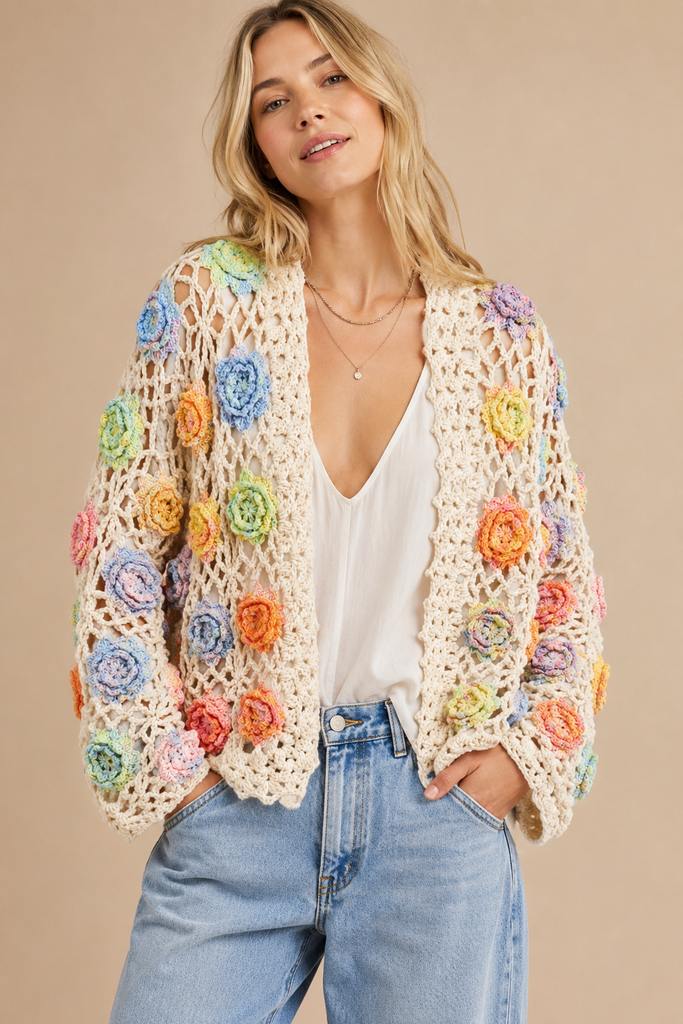 J.NNA - Floral Crochet Cardigan