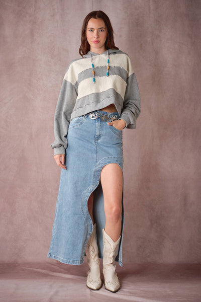 Blue B - 91999S Wave Cutout Denim Midi Skirt