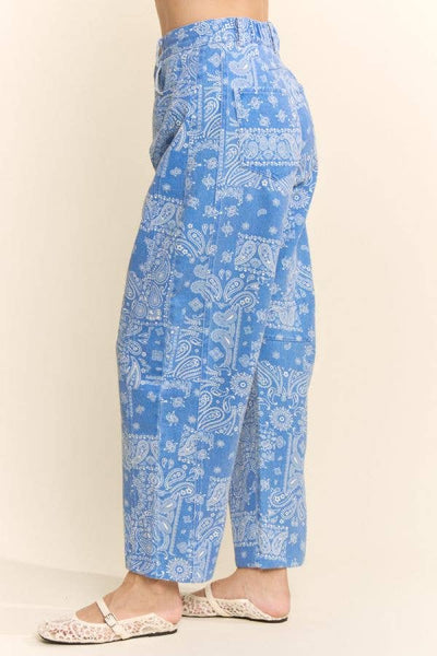 Davi & Dani - Bandana Print High-Rise Barrel Pants