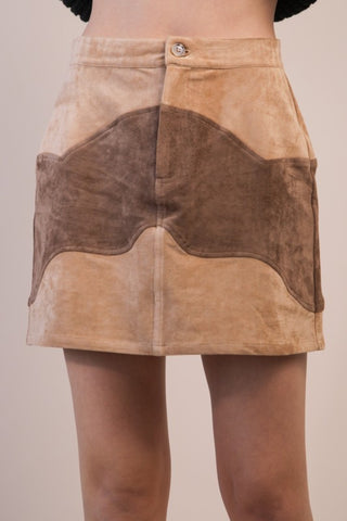 Color Block Vegan Suede Mini Skirt - Multiple Colors