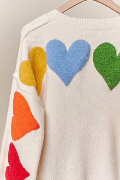 Mello. - Love Lettering Heart Patchwork V Neck Cardigan