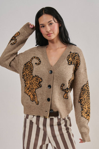 Urban Daizy - Tiger Jacquard Knit Sweater Cardigan
