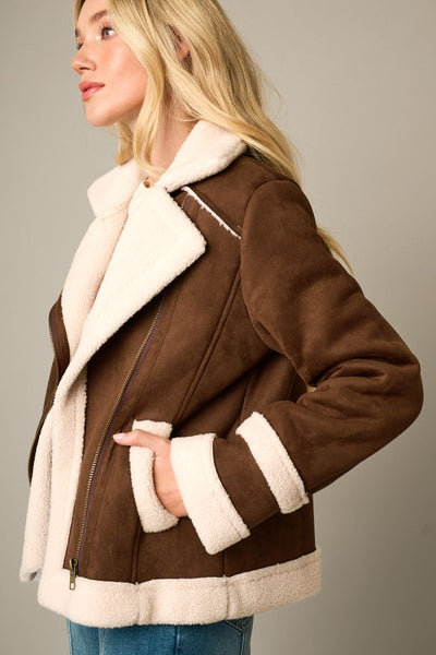 Faux Fur Shearling Suede Moto Jacket