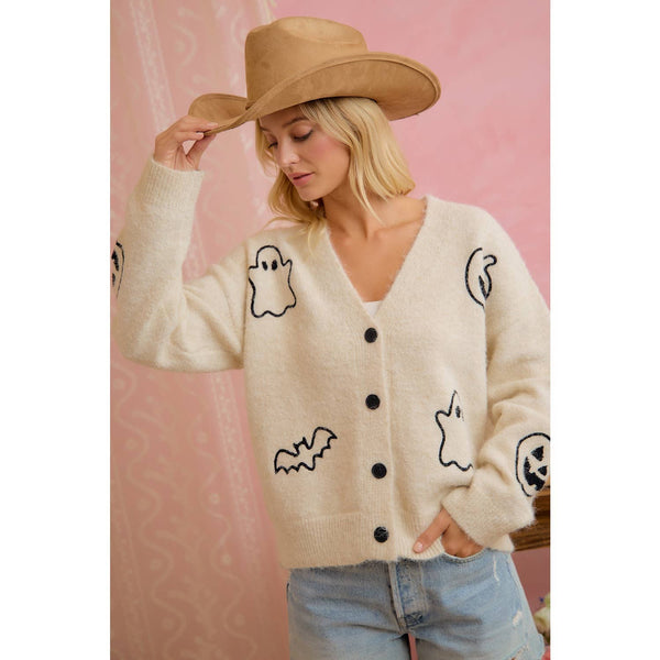 Halloween Ghost Pumpkin Bat Cardigan