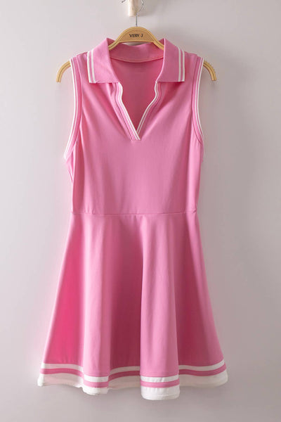 VERY J - ND32089-Collared Sleeveless Activewear Tennis Dress