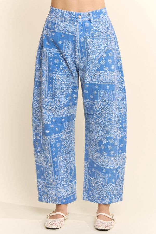 Davi & Dani - Bandana Print High-Rise Barrel Pants
