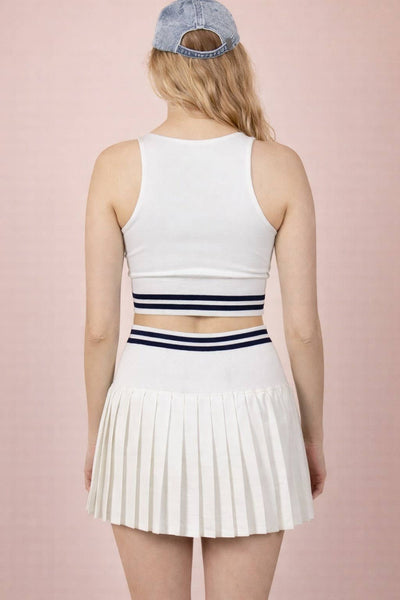 VERY J - NT12571SET-Striped Band Detail Activewear Top & Skirt Set
