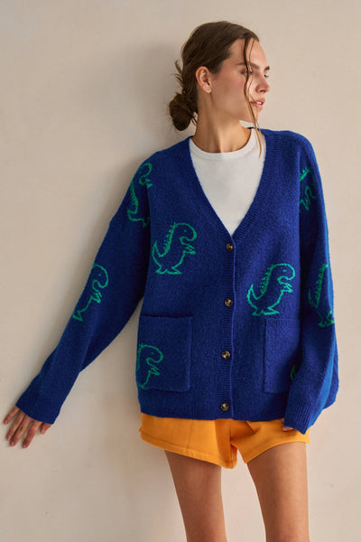 JADE BY JANE - DINOSAUR PATTERN KNIT CARDIGAN