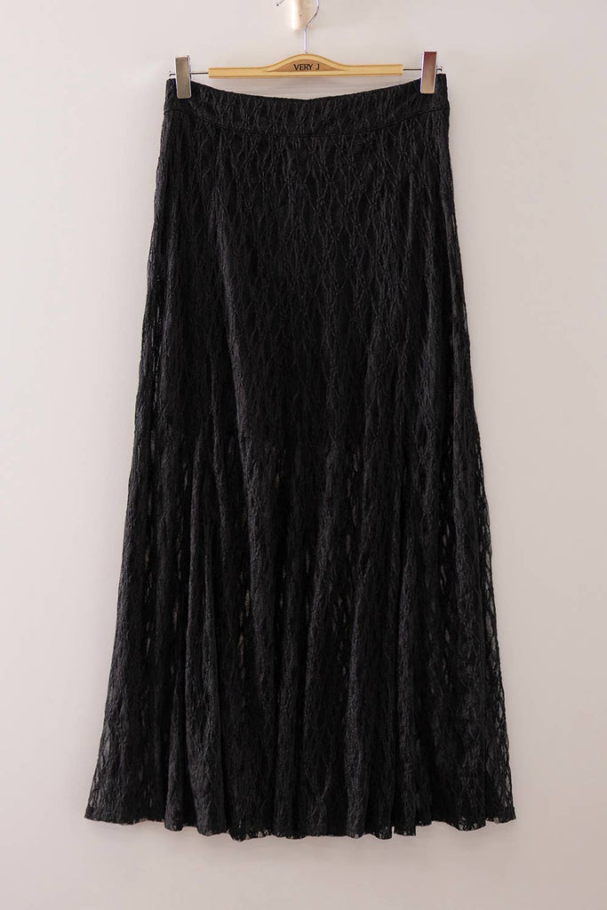 VERY J - NS50234-Sheer Lace Crinkle Maxi Skirt with Elastic Waist
