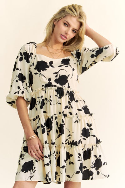 Beautiful Floral Print Square Neck Dress