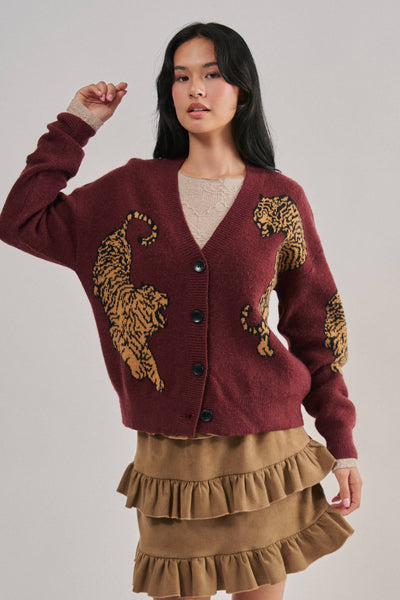 Urban Daizy - Tiger Jacquard Knit Sweater Cardigan