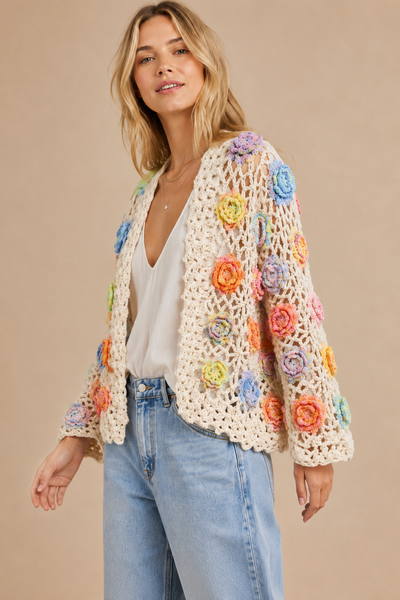 J.NNA - Floral Crochet Cardigan