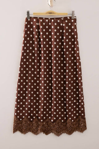 VERY J - NS50228-Polka Dot Lace Trim Satin Midi Skirt