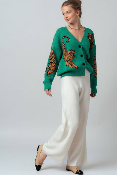 Urban Daizy - Tiger Jacquard Knit Sweater Cardigan