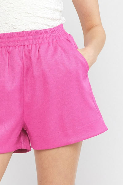 Magenta Tweed Shorts with Elastic Waist