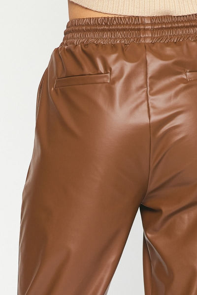 Brown Vegan Leather Jogger Pants