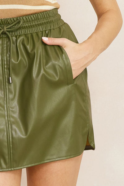 Olive Vegan Leather Skirt