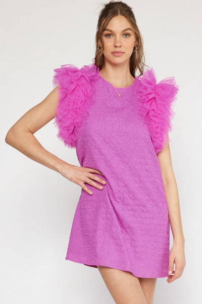 Tulle Sleeve Mini Dress - Orchid