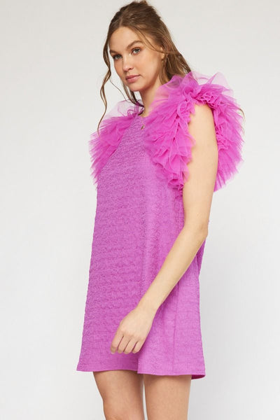 Tulle Sleeve Mini Dress - Orchid