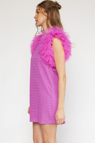 Tulle Sleeve Mini Dress - Orchid