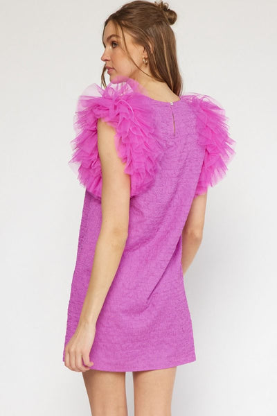 Tulle Sleeve Mini Dress - Orchid
