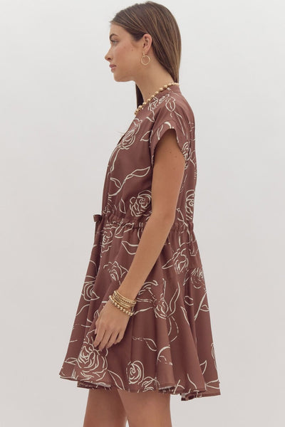 Brown Floral Print Mini Dress