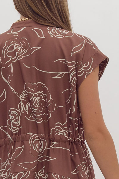 Brown Floral Print Mini Dress
