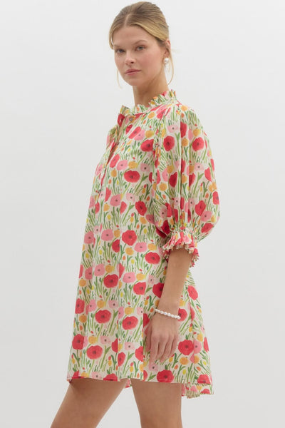Floral Print Poplin Swing Dress