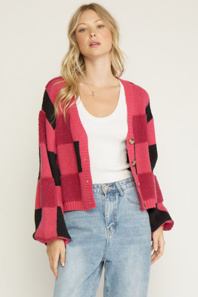 Pink Checkered Cardigan