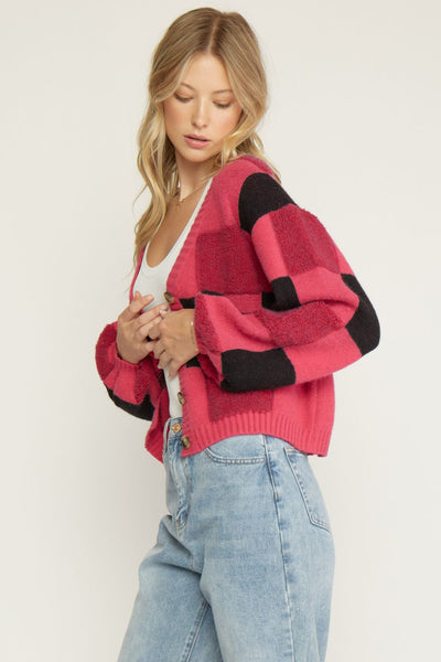 Pink Checkered Cardigan