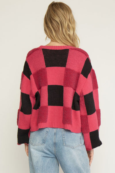 Pink Checkered Cardigan