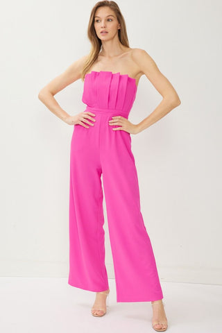 Hot Pink Strapless Wide Leg Jumpsuit