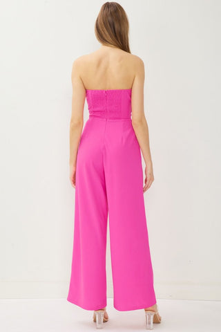 Hot Pink Strapless Wide Leg Jumpsuit