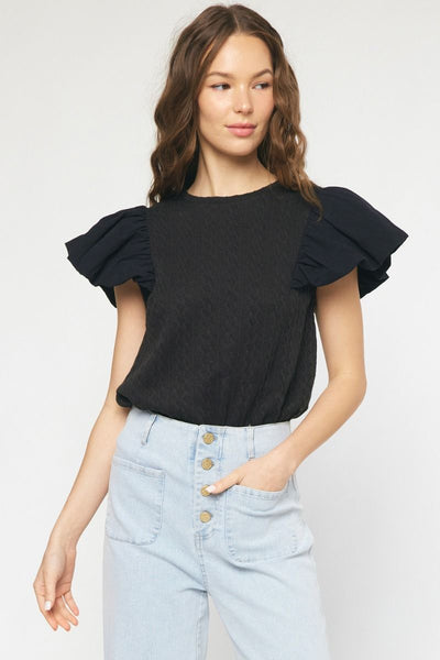 Cable Knit Ruffle Sleeve Bodysuit