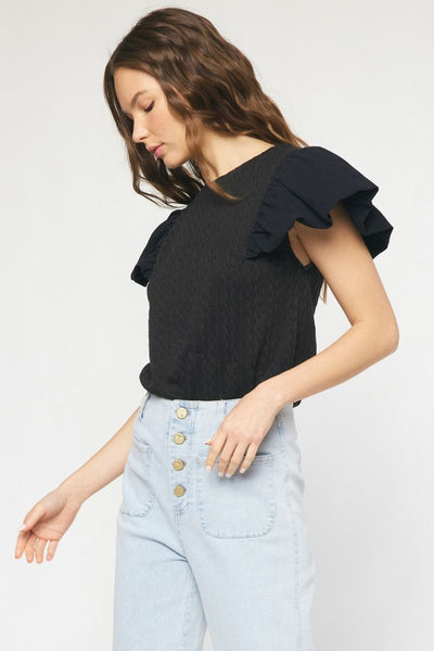 Cable Knit Ruffle Sleeve Bodysuit
