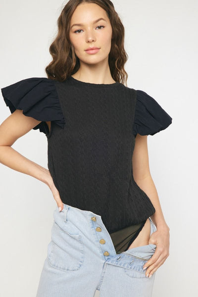 Cable Knit Ruffle Sleeve Bodysuit