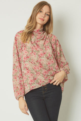 Floral Drape Neck Blouse