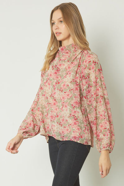 Floral Drape Neck Blouse
