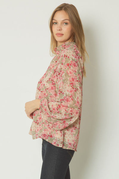 Floral Drape Neck Blouse