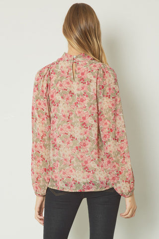 Floral Drape Neck Blouse
