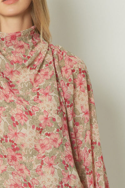Floral Drape Neck Blouse