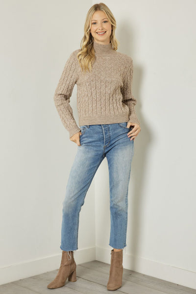 Cable Knit Mock Neck Sweater