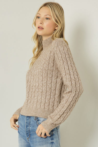 Cable Knit Mock Neck Sweater