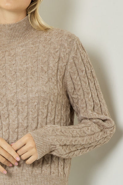 Cable Knit Mock Neck Sweater