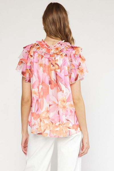 Floral Print Ruffle Tie Top