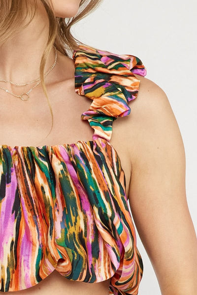 Bubble Hem Printed Crop Top