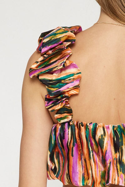 Bubble Hem Printed Crop Top