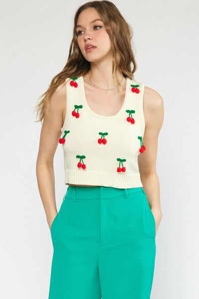 Cherry On Top Sleeveless Sweater Top