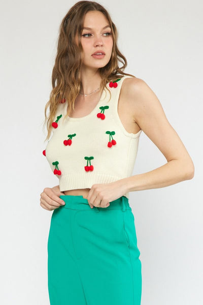 Cherry On Top Sleeveless Sweater Top